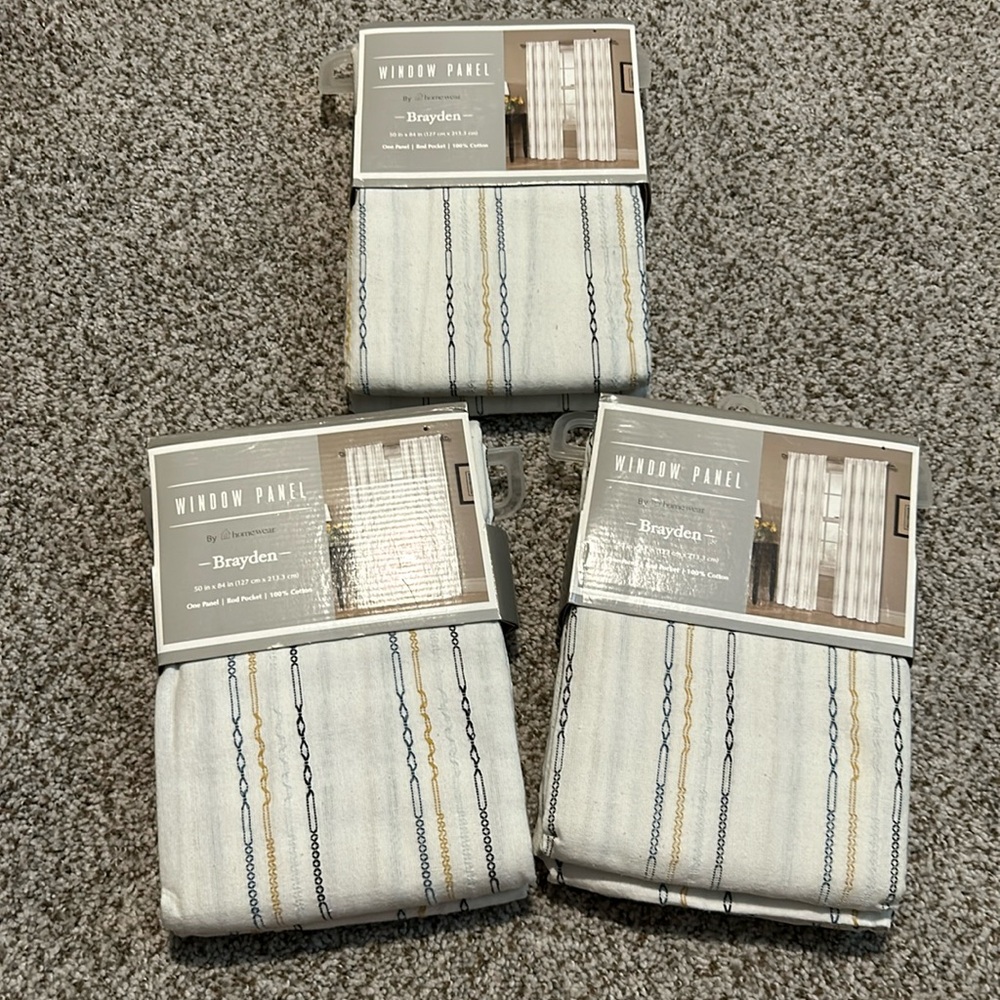NWT Brayden Window panel (3)set, 50 by 84L by Homewear